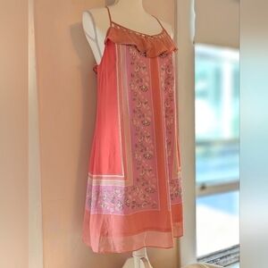 Lauren Conrad Dress Summer Short Flowy Pink Coral Floral Ruffle Scarf Print sz 8